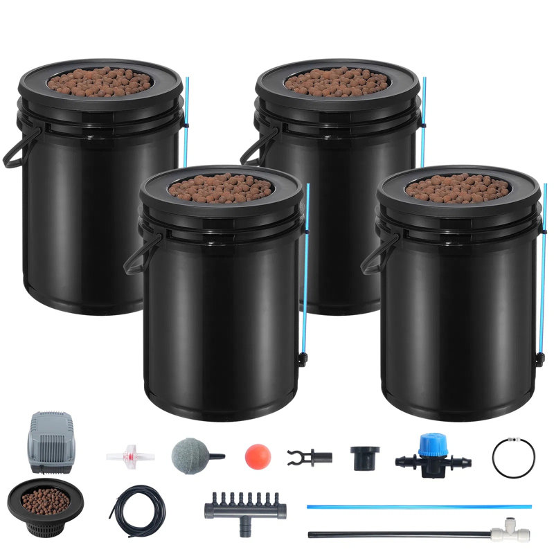 DWC Hydroponic System with Top Drip Kit 4 Buckets