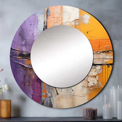 Collage Impressions IV - Abstract Collages Unique Mirror, Yellow Large Round Wall Mirror, Printed Metal Art