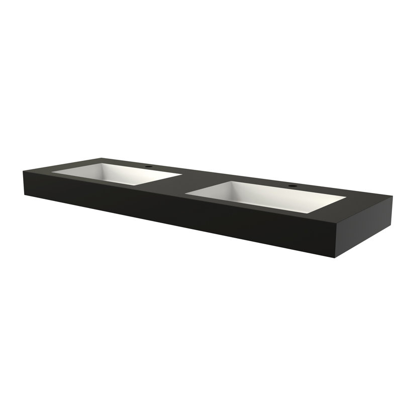 Lavabo de meuble-lavabo en résine de pierre à surface solide - noir mat, 47,9 po de profondeur, 18,5 largeur, 4,35 hauteur, 54,68 lb adaptable à n’importe quelle conception, durabilité durable, fixation murale ou sur comptoir,