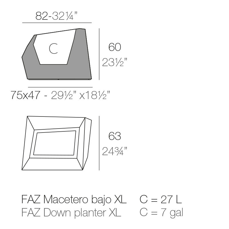 Pot à fleur en résine Faz, H 23,5 po x l 32,25 po x P 24,75 po