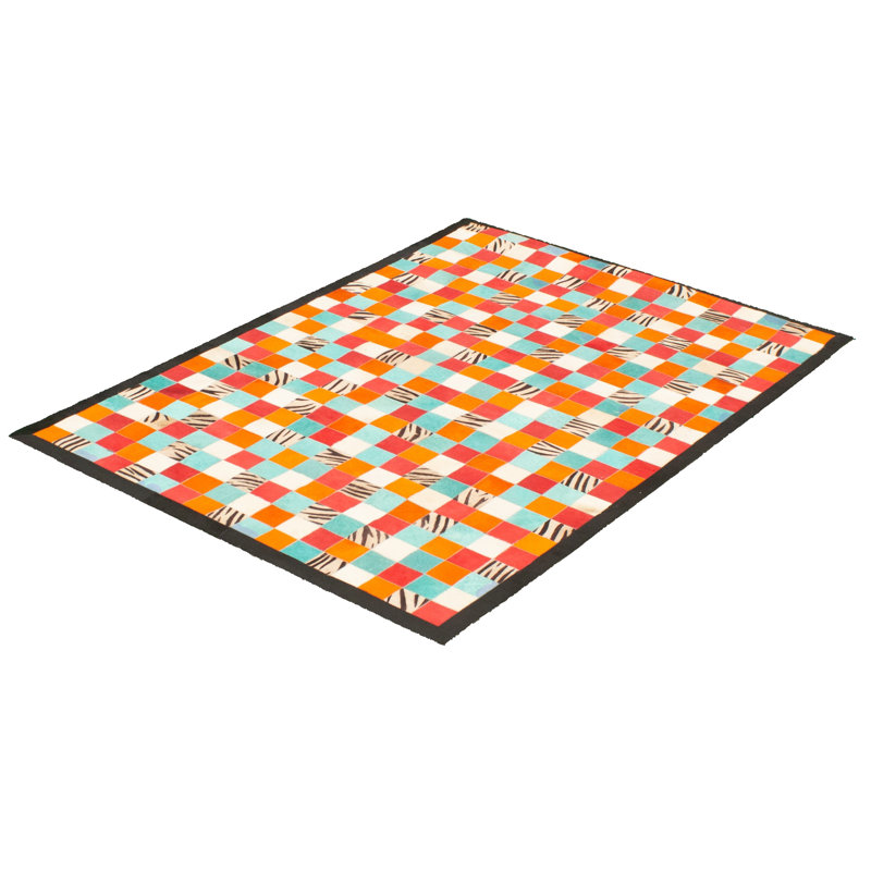Tapis noir / crème / cyan 4 pi 6 po x 6 pi 6 po One-of-a-Kind Chol
