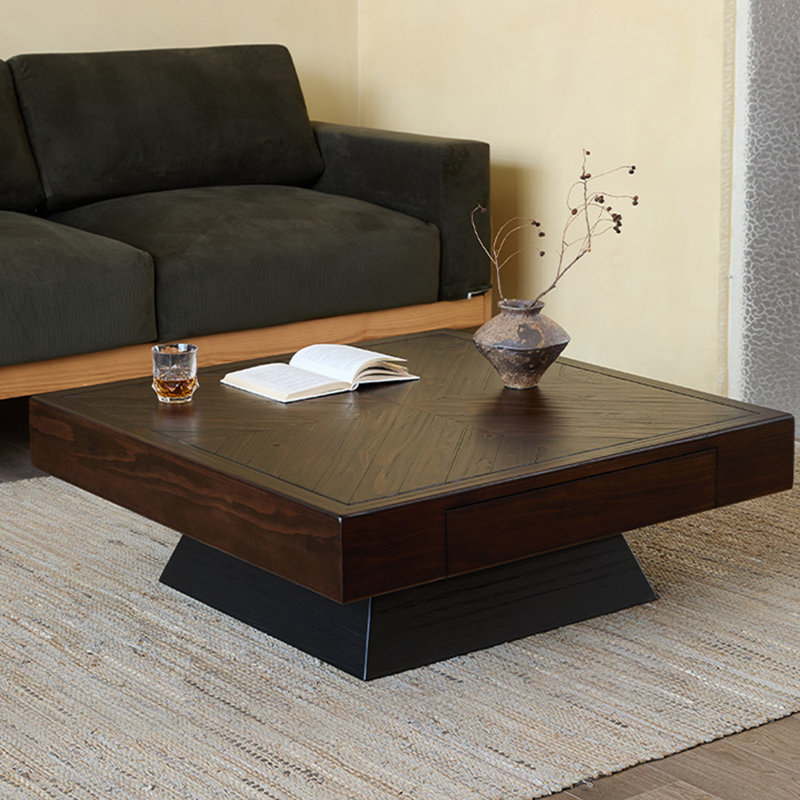 Table basse de style industriel américain, H 13,8 po x L 47,2 po x l 47,2 po, Marron foncé