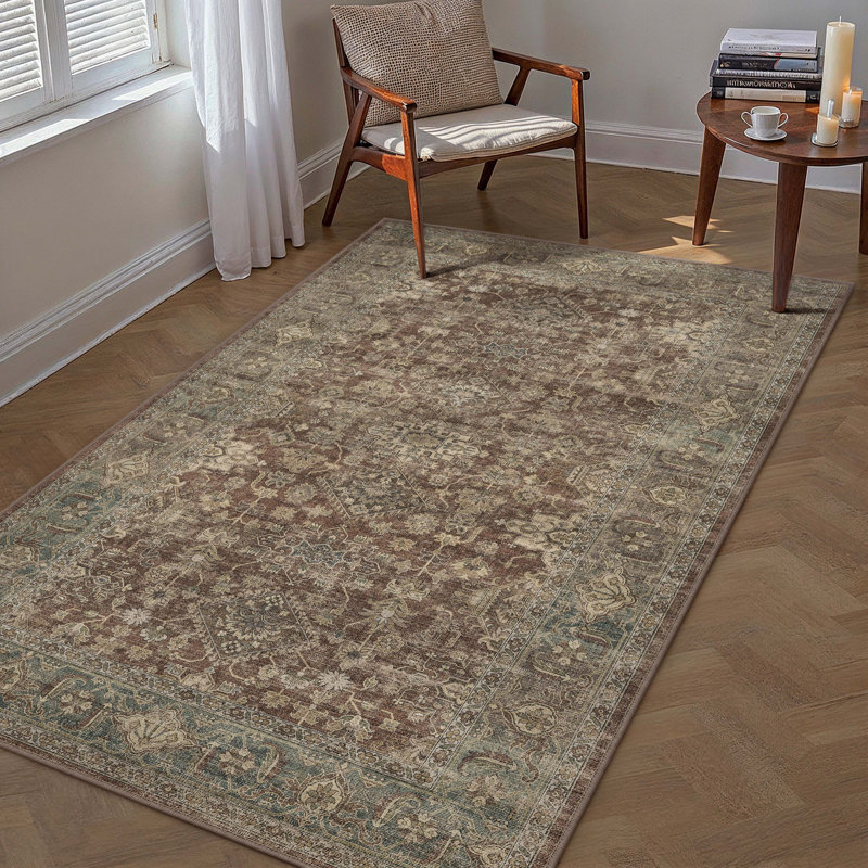 Tapis oriental lavable à la machine avec envers antidérapant Avella, Rust Brown, Rectangulaire 3 pi x 5 pi