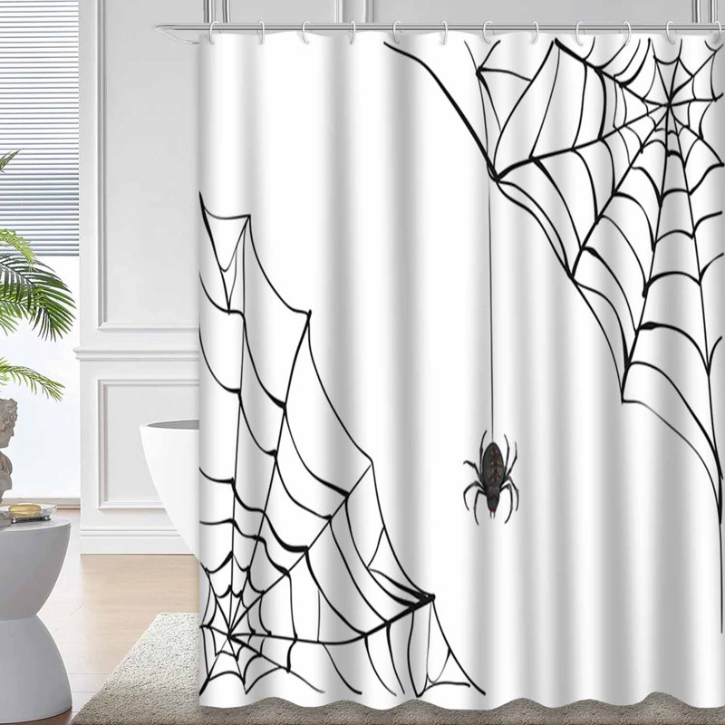 Rideau de douche Scary Spider Halloween Spiderweb noir avec 12 crochets, L 72 po x l 84 po