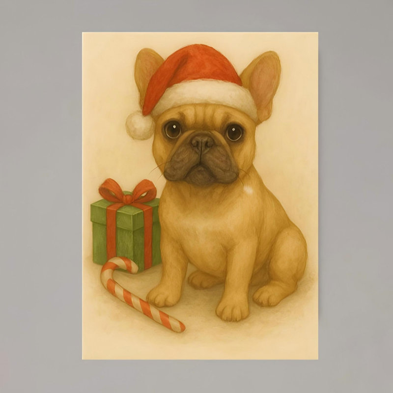 Chien et cadeaux, art mural sur toile sans cadre 16 po x 20 po