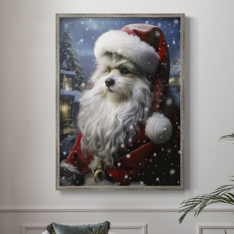 Santa Paws I, reproduction encadrée - bois massif, H 11 po x l 9 po