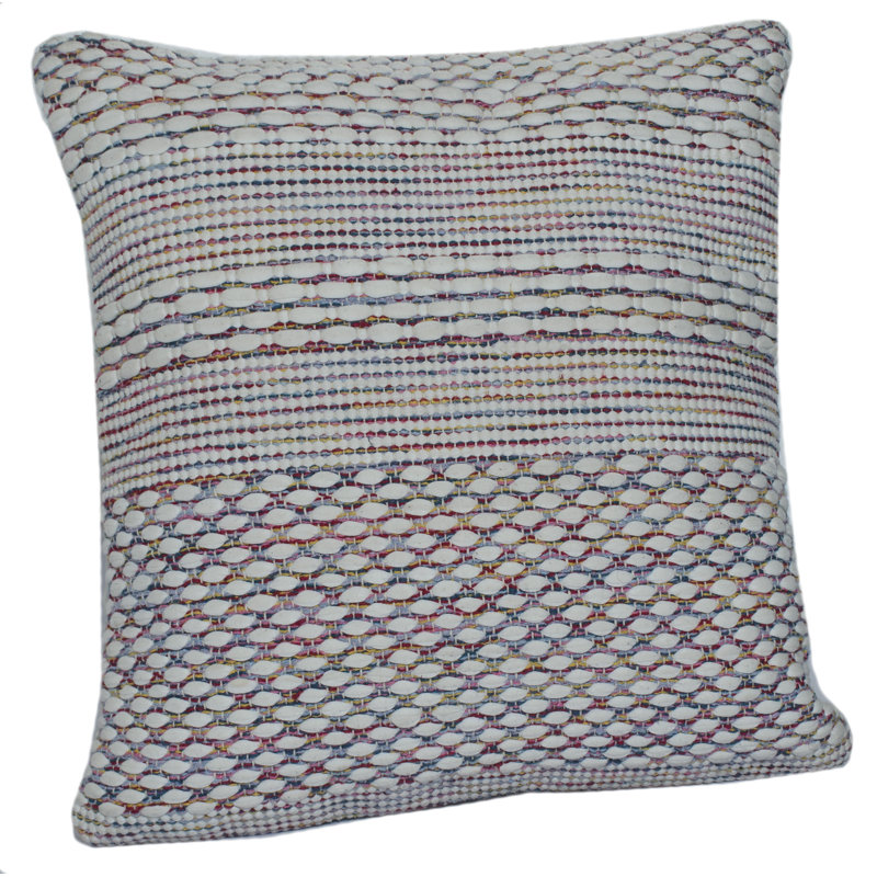 Multicolored Textured Motif Striped Square Throw Pillow, 20"