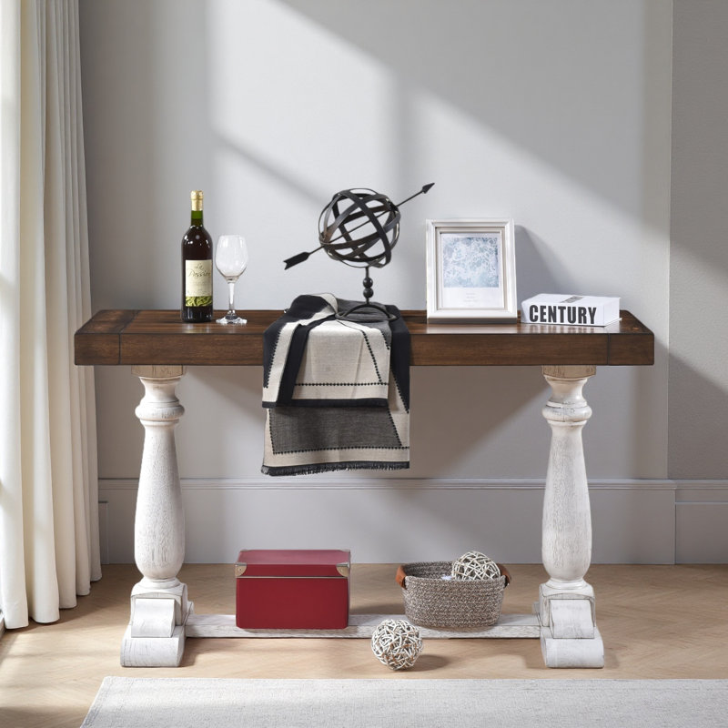 Table de canapé de style campagnard de 30 pouces avec pieds à piédestal, console de vestibule rustique pour le salon
