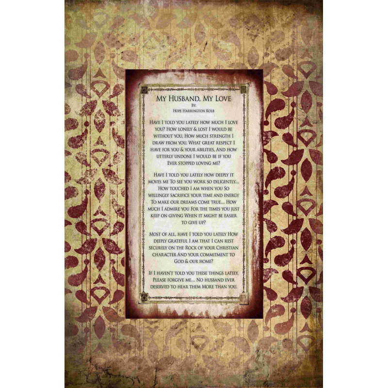 «My Husband My Love Poem 3», art textuel sur toile tendue, H 36 po x l 24 po