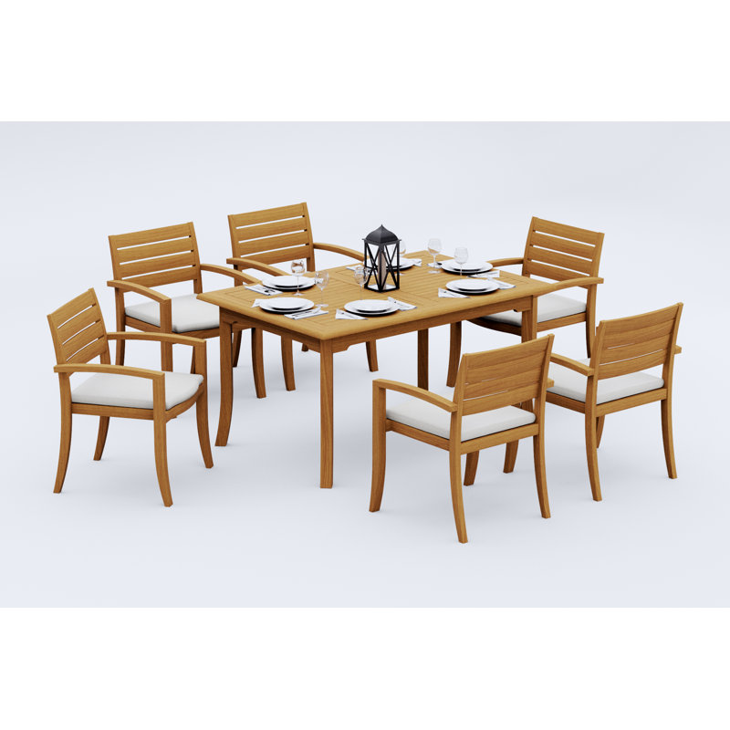 Ensemble de salle à manger 5 pièces en bois de teck de qualité A: table rectangulaire de 60 po et fauteuils empilables Alvarado # 11TV1304