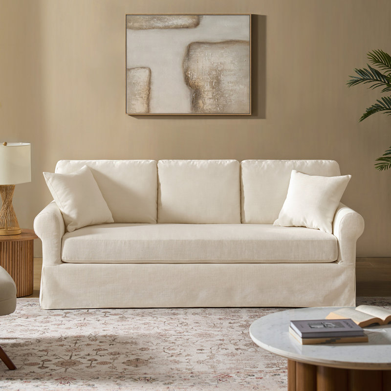 Enrico 82" Traditional Slipcovered Sofa With Rolled Armrests And Zippered Cushions, Linen