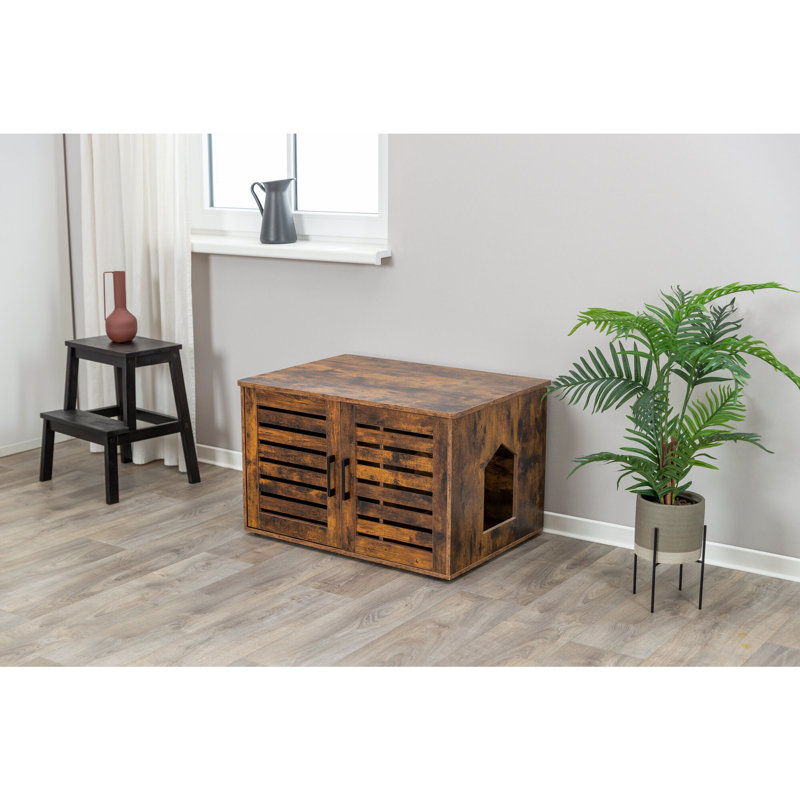 Rustic Brown Engineered Wood Hidden Litter Box Enclosure