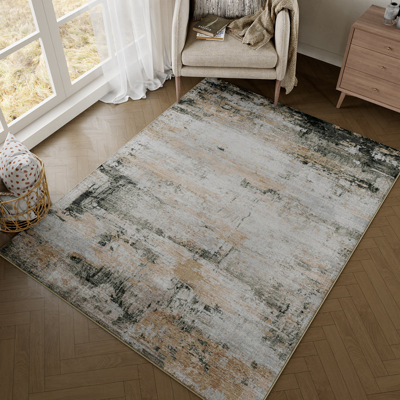 Elroy Modern Abstract Machine Washable Area Rug with Non-Slip Backing, Rectangle 5' x 7'