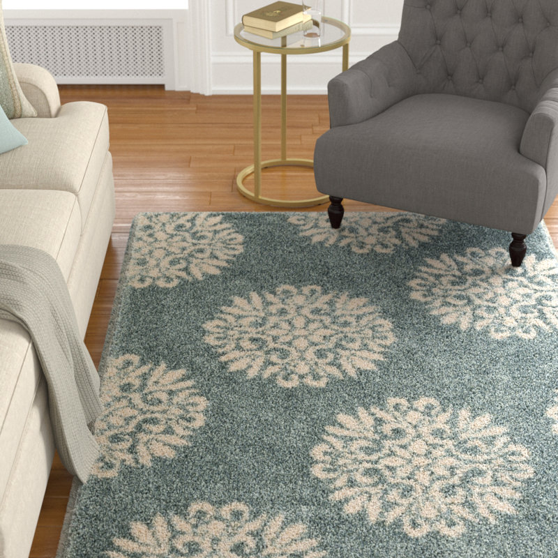 Tapis ornemental bleu Yasir, Rectangle 5 pi x 7 pi