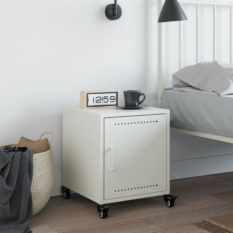 Preslei 36cm W Steel Bedside Table, White, Set of 2