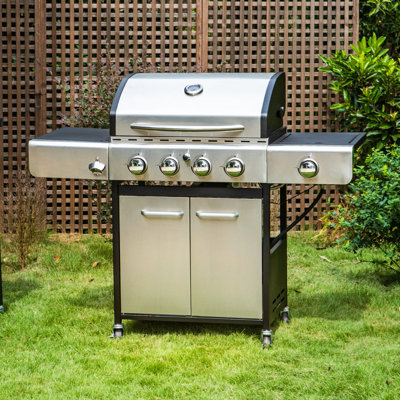Cledith 4 - Burner Liquid Propane 42000 BTU Gas BBQ Grill with Side Burner and Cabinet
