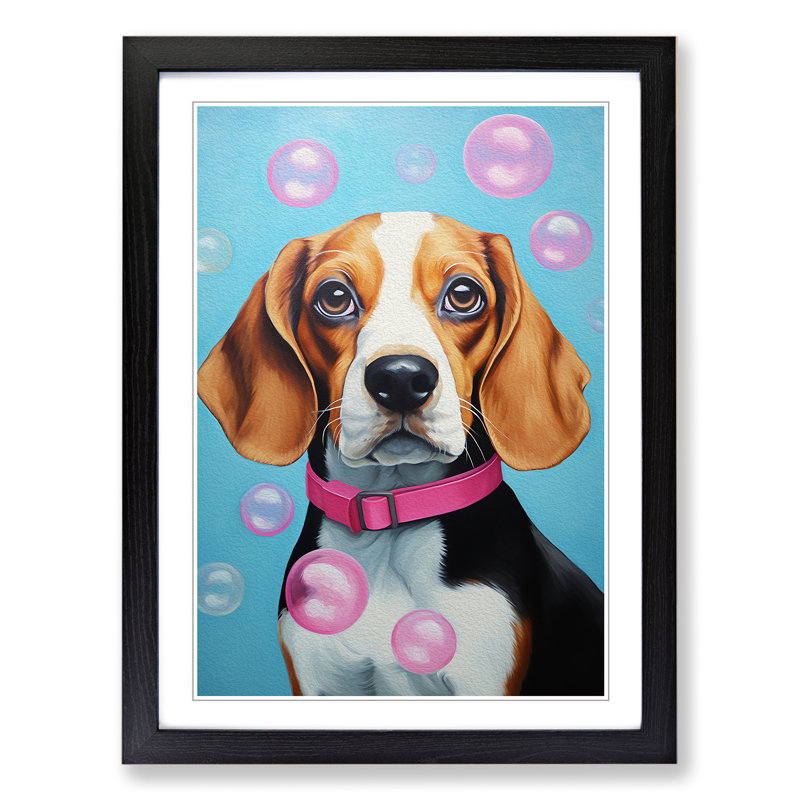 Beagle Bubble Gum - Framed Print, 34cm H x 25cm W x 2cm D, Black