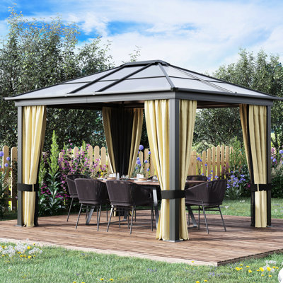 10' X 12' Gazebo With Polycarbonate Roof, Aluminum Frame For Backyard Garden Canopy Patio Fun