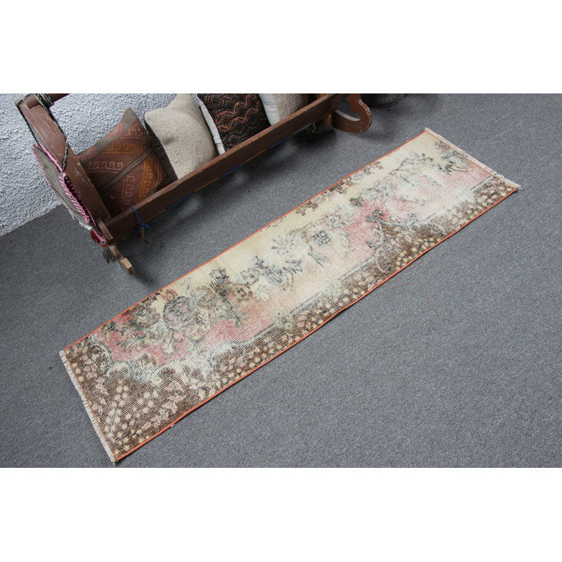 Handmade Vintage Turkish Floral Runner Rug Elevates Your Elegant Entryway Décor