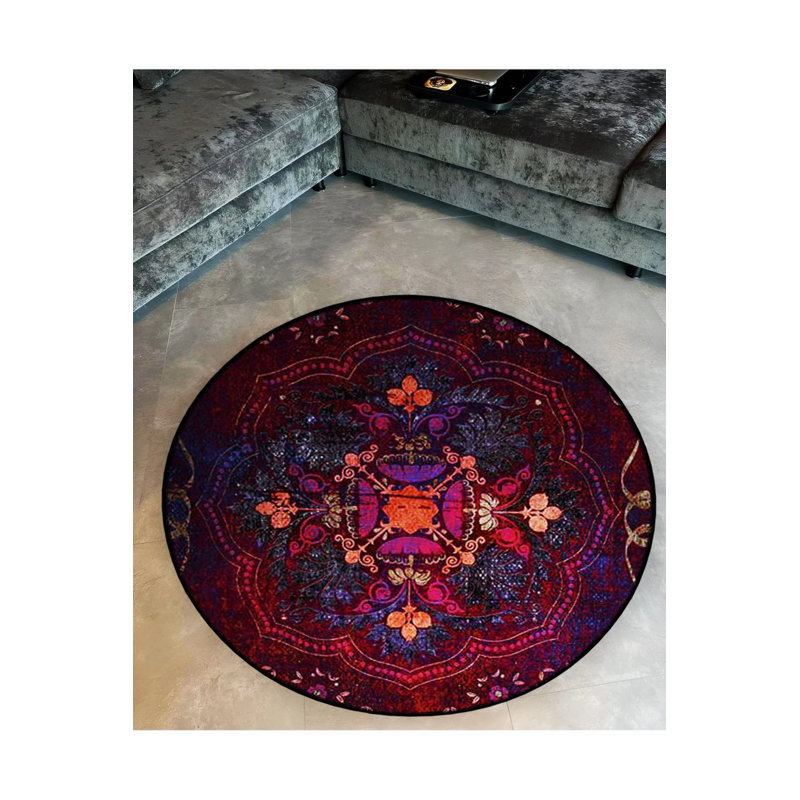 Multicolored Floral Motif Traditional Patterned Round Woven Base Vintage Decorative Carpet, Round 3'4"