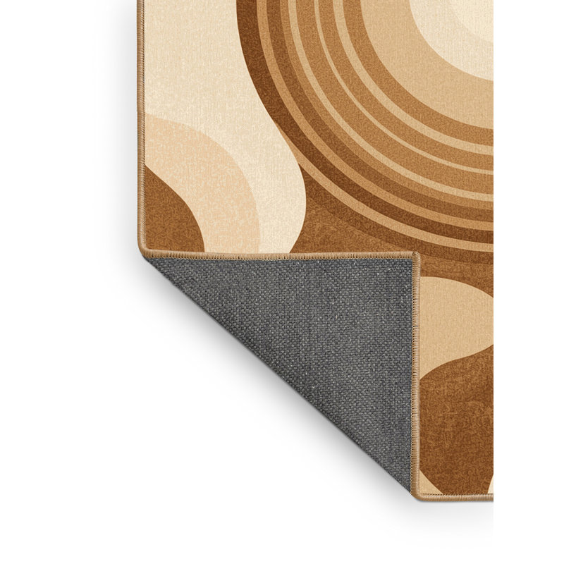 Tapis brun doux moelleux à motif abstrait tropical Tonnele - reliure brun clair, 5x8