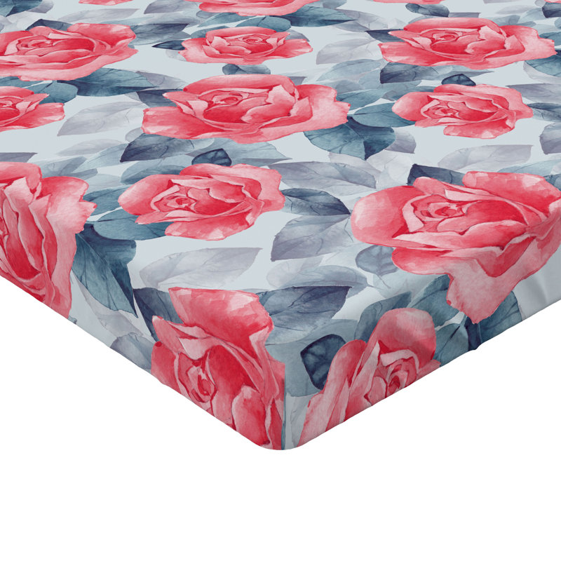 Drap-housse Ambesonne, Ardoise, bleu, corail foncé / floral, Drap-housse très grand californien