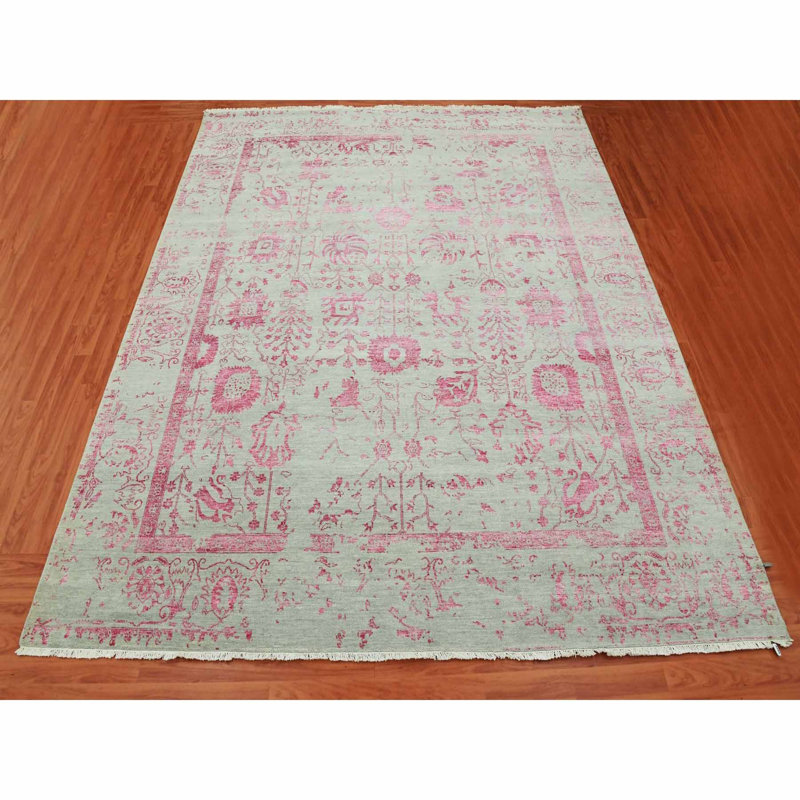 Tapis rose noué à la main de conception unique 8 pi 10 po x 11 pi 3 po New Age Vitas