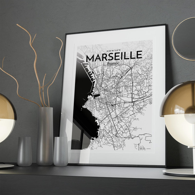 Marseille City Map In Ink - No Frame Print, 27.6cm H x 19.7cm W x 0.05cm D