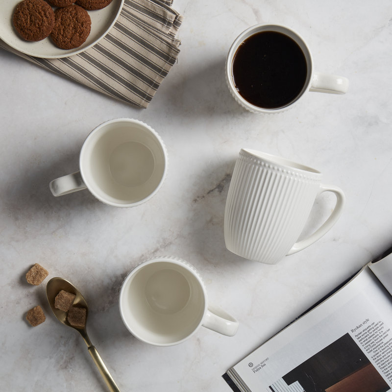  4-Piece Embossed White Stoneware Mug Set