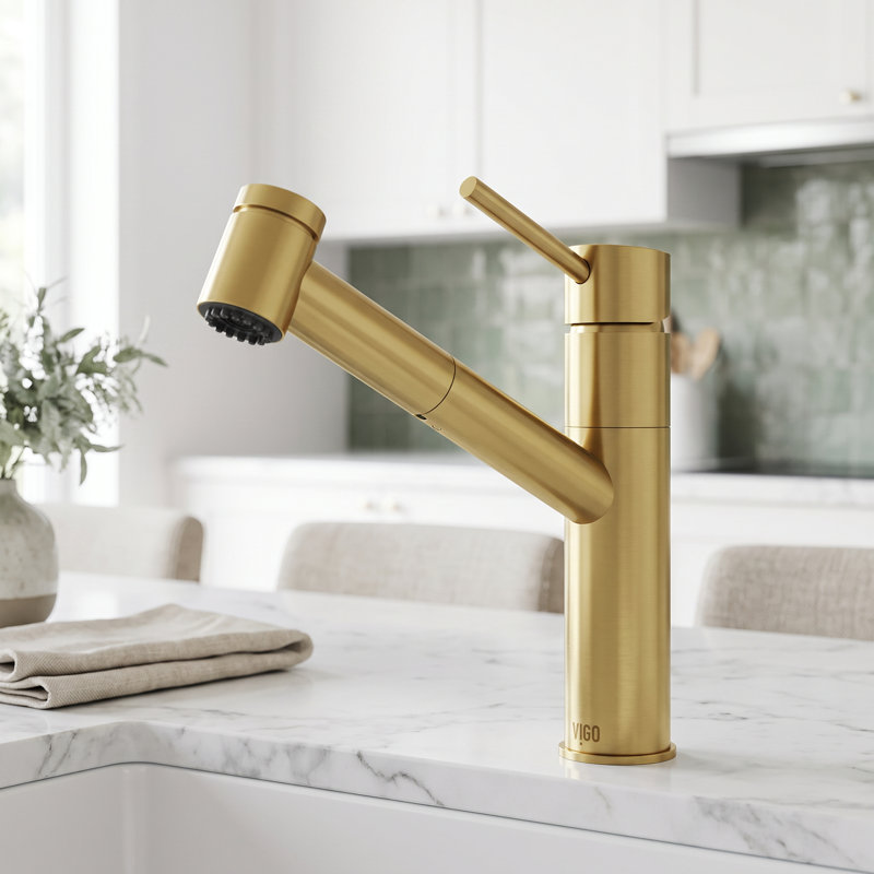 Robinet de cuisine à poignée simple Branson, Matte Brushed Gold