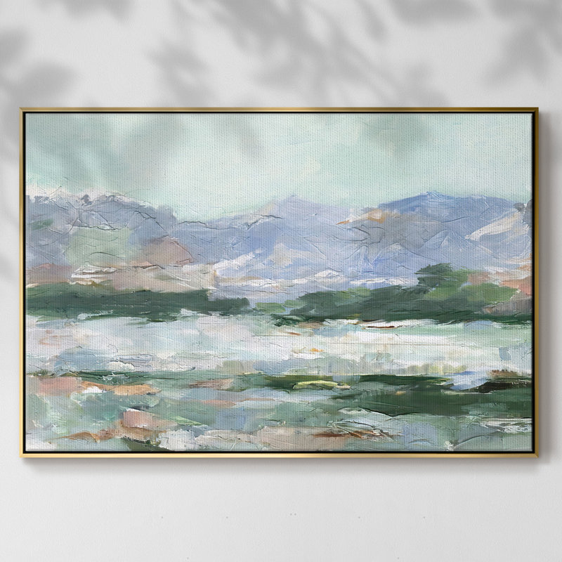 «Pastel Mountain View II», peinture sur toile encadrée, H 27 po x l 41 po x P 2 po, Encadrement doré