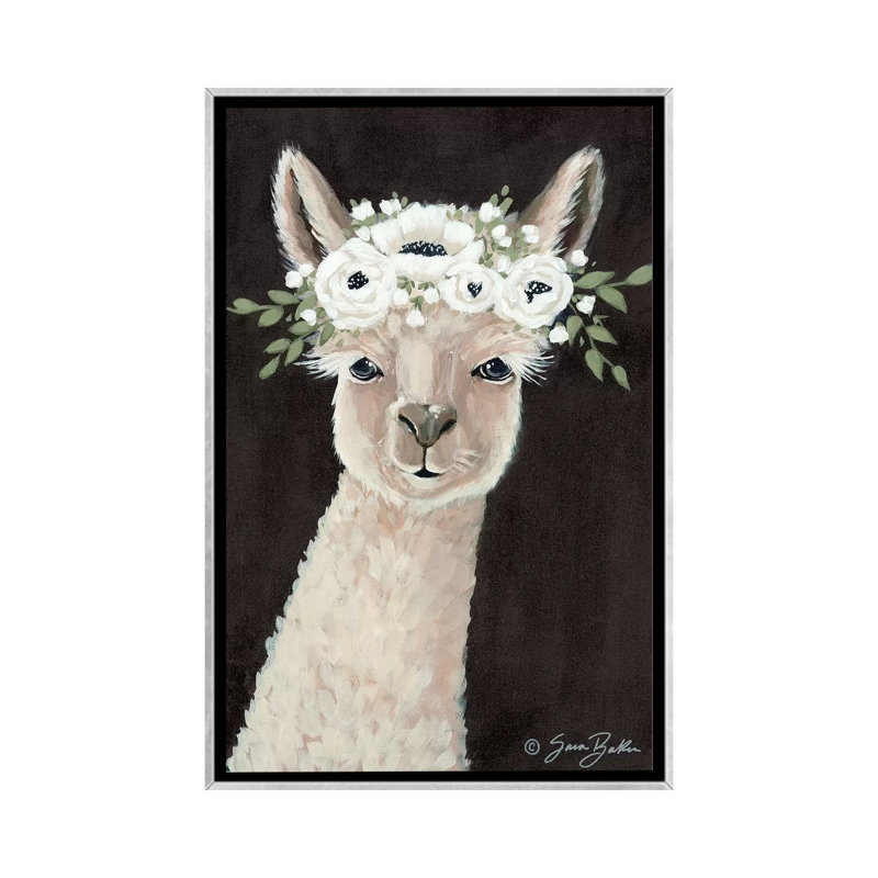 «Llama» par Sara Baker - reproduction d'art, H 40 po x l 26 po x P 1,5 po, Toile avec cadre argenté, Pas de tapis