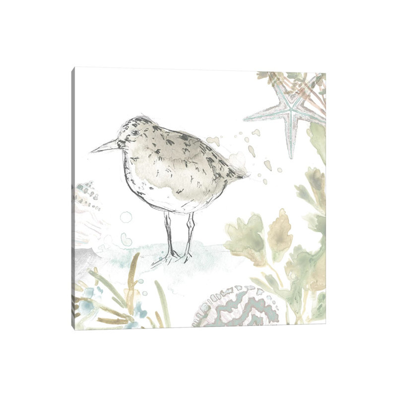Seaside Sandpipers IV by June Erica Vess - Wrapped Canvas Gallery-Wrapped Canvas Giclée, 30.48 cm H x 30.48 cm W