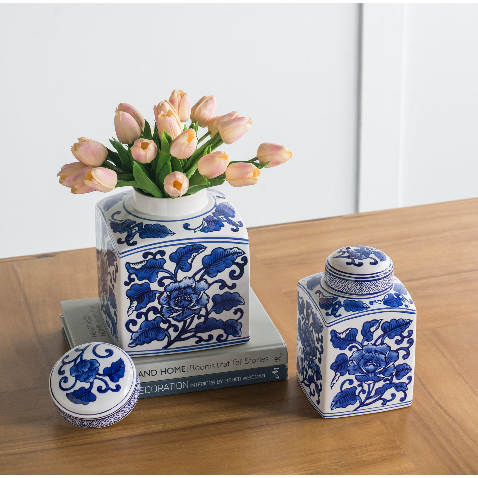 Floral Ceramic / Porcelain Jar, 8" H x 5" W x 5" D
