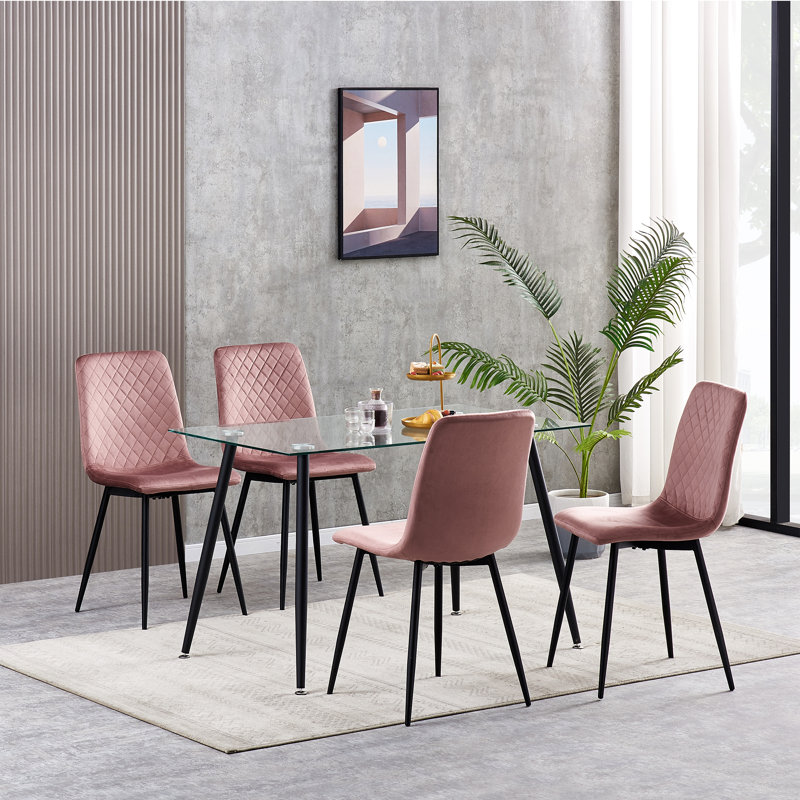 Upholstered Dining Chair, Pink, 4