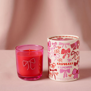 Raspberry Blossom Pink Glass Fragranced Candle Bows