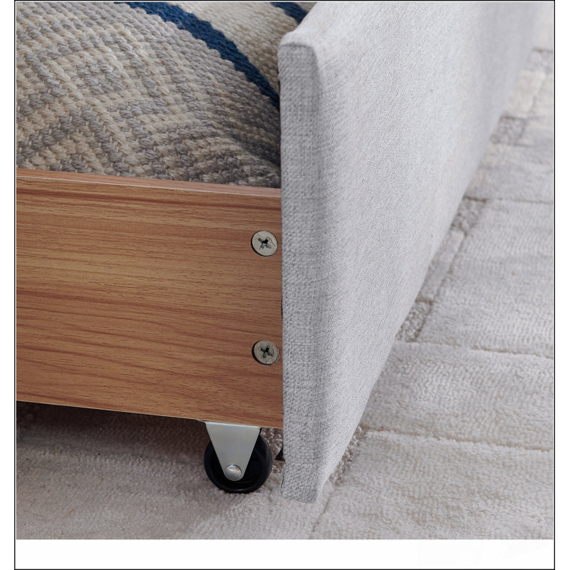Beige Queen Bed With Spacious Storage, Perfect For Comfort And Modern Bedroom Organization