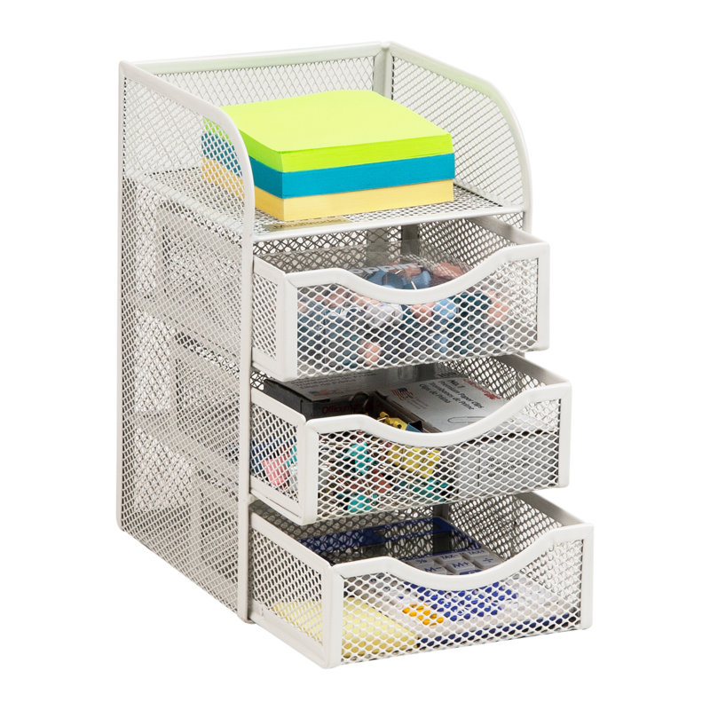 Mind Reader Desktop Accessory Storage, Paper Binder Clip Basket, Workspace, Office, Metal Mesh, 4.75"L x 5"W x 8"H, White