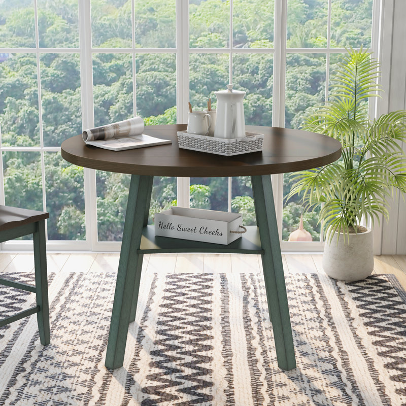 Hadrie Extendable Round Solid Wood Base Dining Table, Antique Green