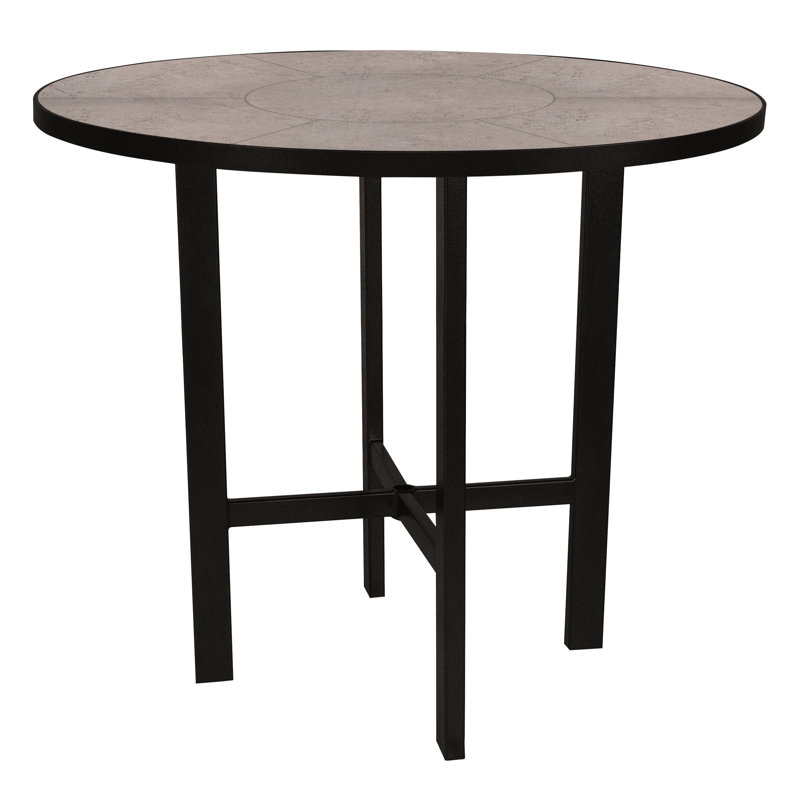 Tables Outdoor Round Bar Table, Carbon Black, Summit Gray, 42.5 H" W x 42" W x 42" D