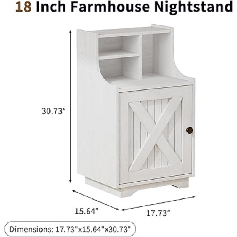 Farmhouse Nightstand, Night Stand with Hutch and Storage, Tall Bedside Table End Table for Bedroom Living Room Sofa Office