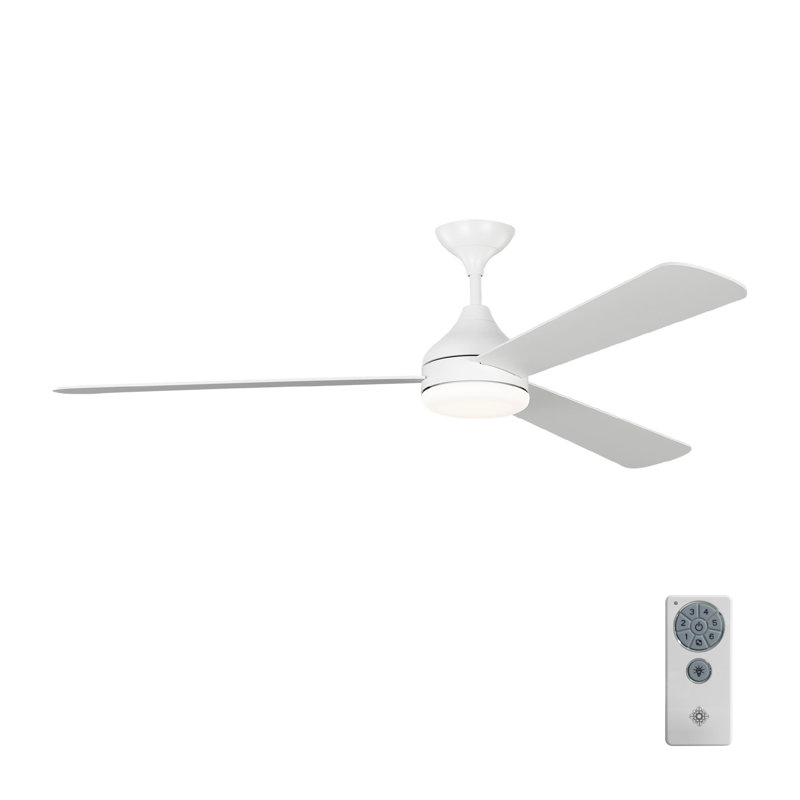 Smart LED Ceiling Fan, Matte White with White Blades, 52 inches