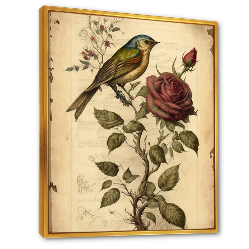 «Blossoming Vintage Rose IV», reproduction sur toile, H 40 po x l 30 po x P 1,5 po, Toile avec cadre flottant or