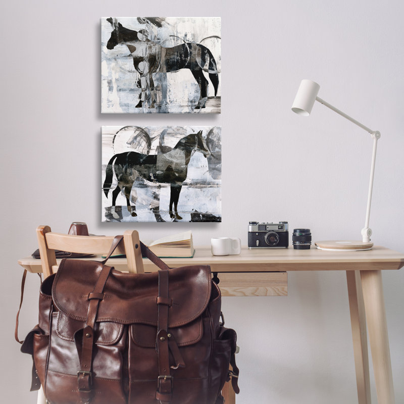 "Abstract Horse Silhouette Circles", ensemble de 2 toiles d'art par Ethan Harper, H 16 po x l 20 po
