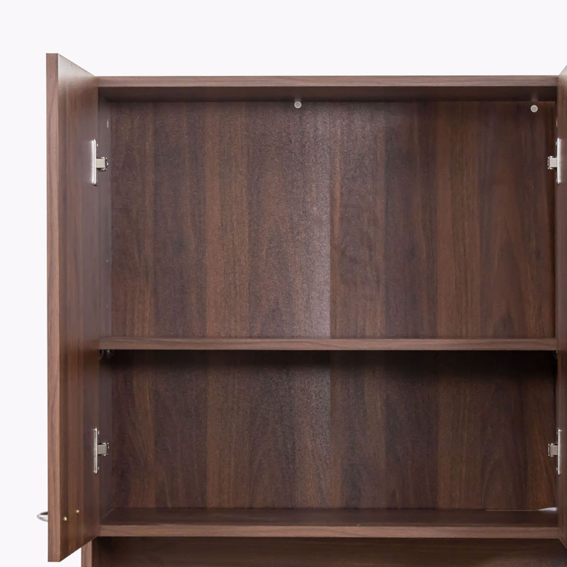 Tall Wardrobe& Kitchen Cabinet, with 6-Doors, 1-Open Shelves and 1-Drawer, Dark Walnut