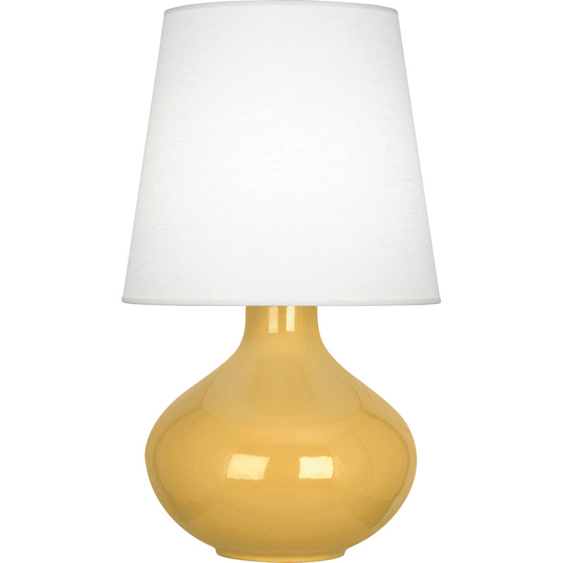 June Ceramic Table Lamp, Oyster Linen, Sunset Yellow