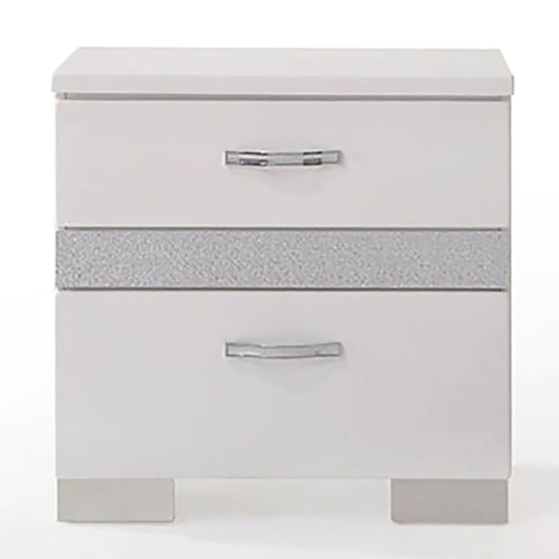 Table de chevet blanche ultra brillante 3 pour la chambre à coucher - doublée de feutre, table de chevet Space Design