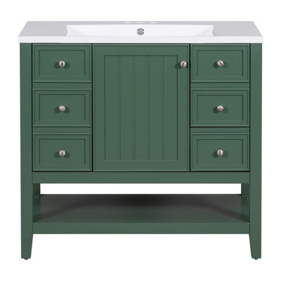 36" Bathroom Vanity With Sink Combo, One Cabinet And Three Drawers, Solid Wood And MDF Board