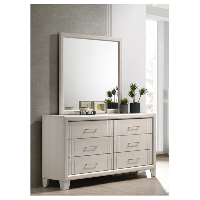 Commode 6 tiroirs Contemporary - Mobilier de chambre en bois beige, commode moderne à six tiroirs pour le rangement de la chambre à coucher