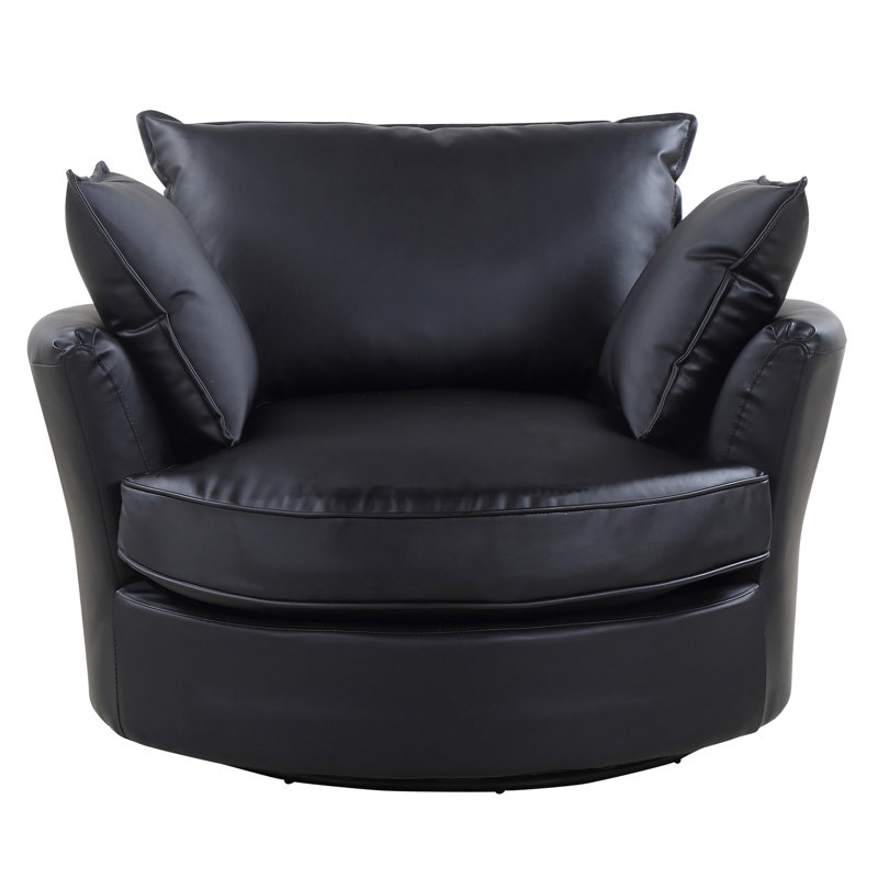 Barga Faux Leather Swivel Accent Chair, Black